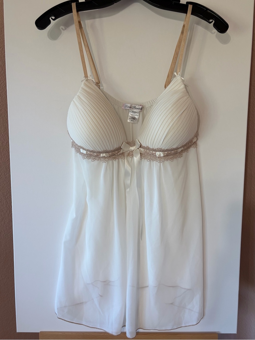 Linea Donatella Vintage White Pleated Cup Babydoll Chemise Lingerie XL Fits C/D